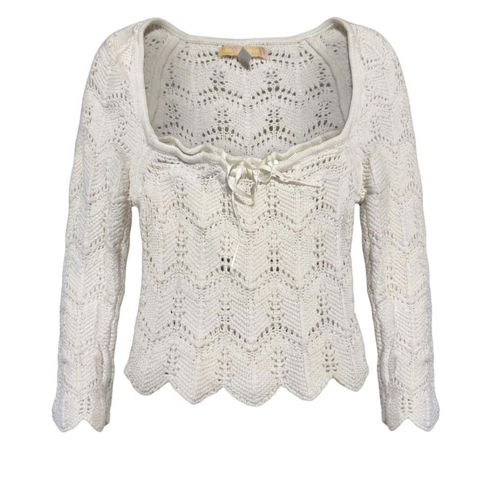 URBAN OUTFITTERS White Knit Sweater with Scalloped Edges SZ small Crop